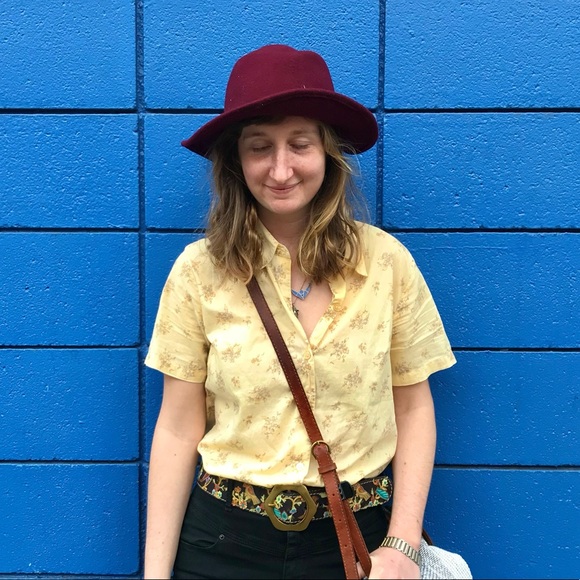 Burgundy Wide Brimmed Wool Felt Hat - Picture 1 of 7